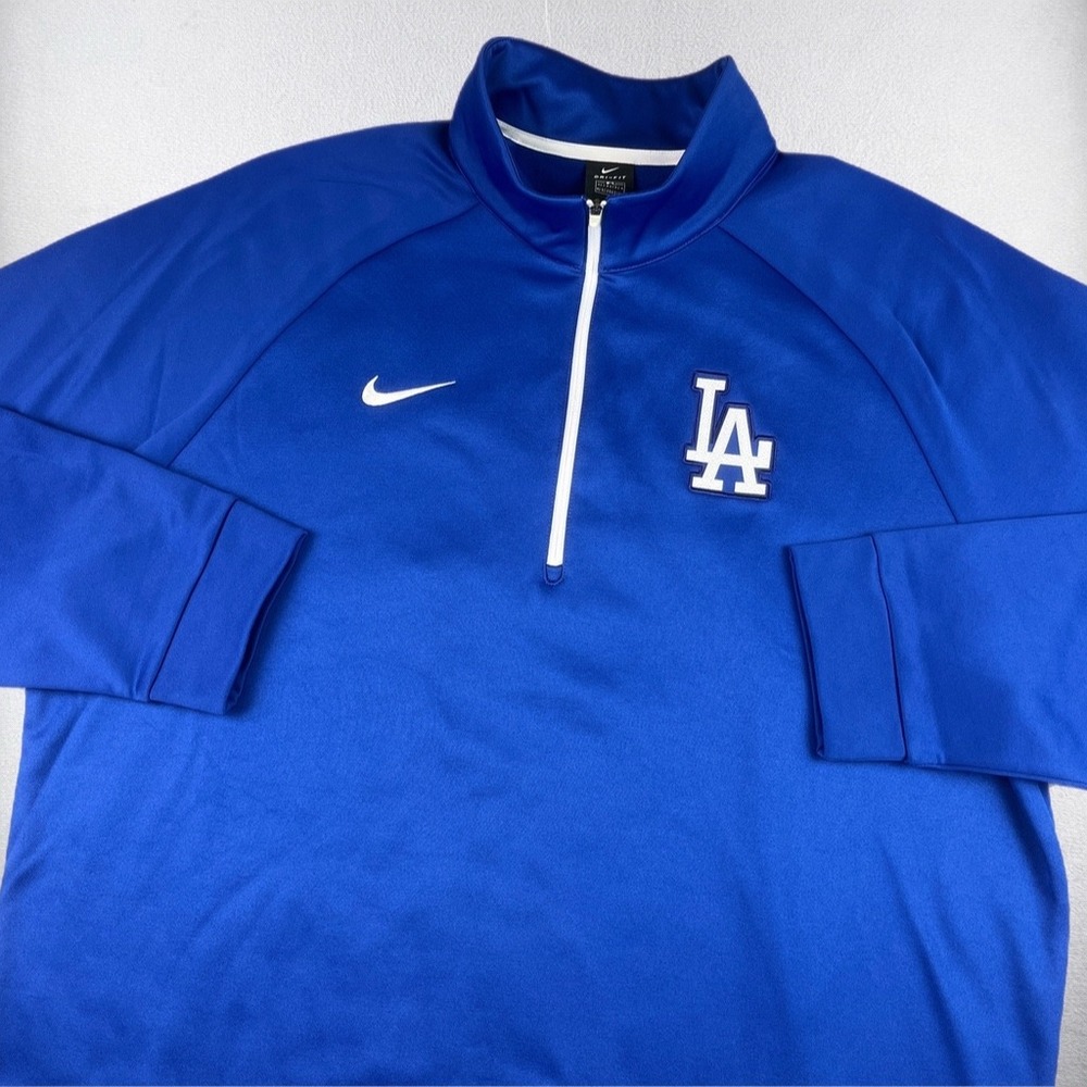 Nike Los Angeles Dodgers 1/4 Zip Pullover Mens XXL Blue MLB Dri-Fit Authentic - Picture 1 of 8